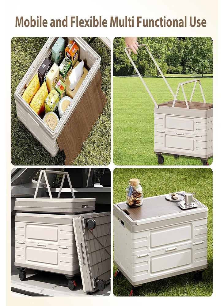 DMG TECH Foldable Utility Cart, Folding Wagon Cart Large Capacity Heavy Duty Cart, with Wooden Cover, Folding Organizer with Handles and 360° Swivel Wheels, Portable Storage Crate Containers - Image 4